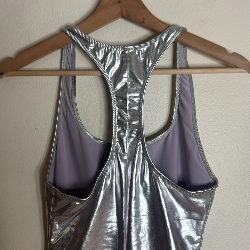 SKIMS Metallic nickel cycle Bodysuit size medium